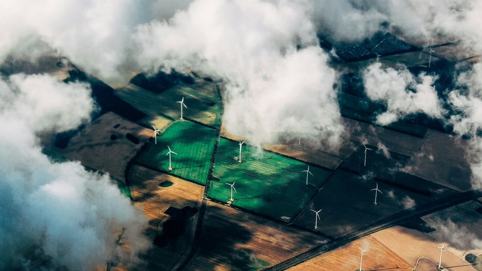 Aerial wind farm landscape